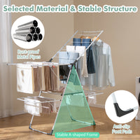 Giantex Folding Clothes Drying Rack, 2-Tier Metal Laundry Drying Rack Laundry Drying Rack with Height-Adjustable Wings