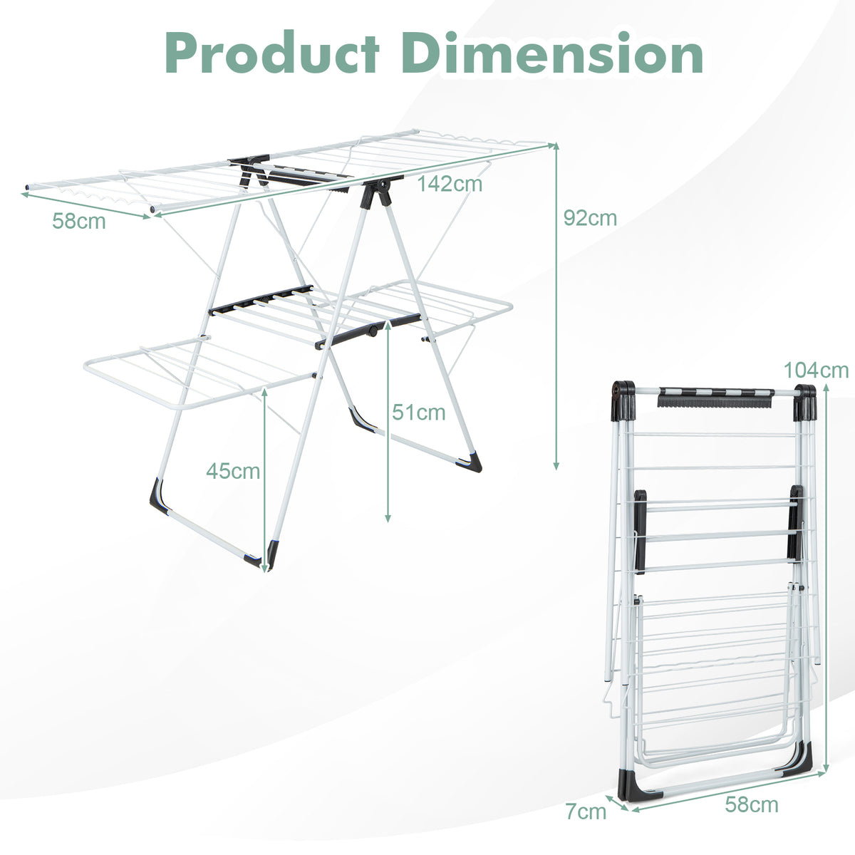 Giantex Folding Clothes Drying Rack, 2-Tier Metal Laundry Drying Rack Laundry Drying Rack with Height-Adjustable Wings