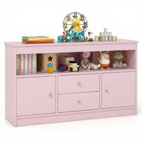 Toy Storage Organiser for Kids, Storage Chest with 2 Drawers, 2 Closed Cabinets and 1 Open Compartment for Books and Dolls