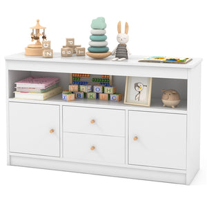Toy Storage Organiser for Kids, Storage Chest with 2 Drawers, 2 Closed Cabinets and 1 Open Compartment for Books and Dolls