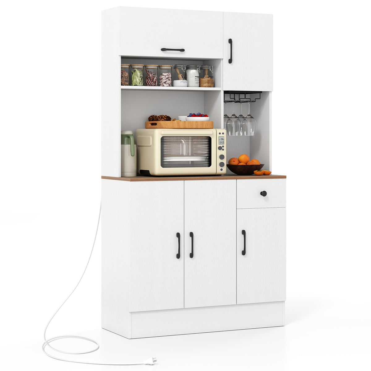 Giantex 167cm Tall Pantry Cabinet w/Hutch & Power Outlets