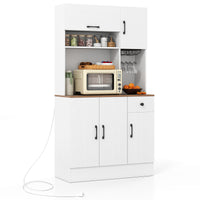 Giantex 167cm Tall Pantry Cabinet w/Hutch & Power Outlets