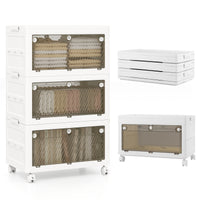 Giantex Plastic Storage Bins, Stackable Storage Boxes with Lid, Collapsible Closet Storage Organizer with Wheels