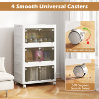 Giantex Plastic Storage Bins, Stackable Storage Boxes with Lid, Collapsible Closet Storage Organizer with Wheels