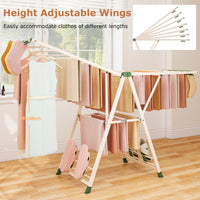 Foldable Metal Laundry Drying Rack with Height Adjustable Wings, 20 Drying Rails