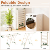 Foldable Metal Laundry Drying Rack with Height Adjustable Wings, 20 Drying Rails