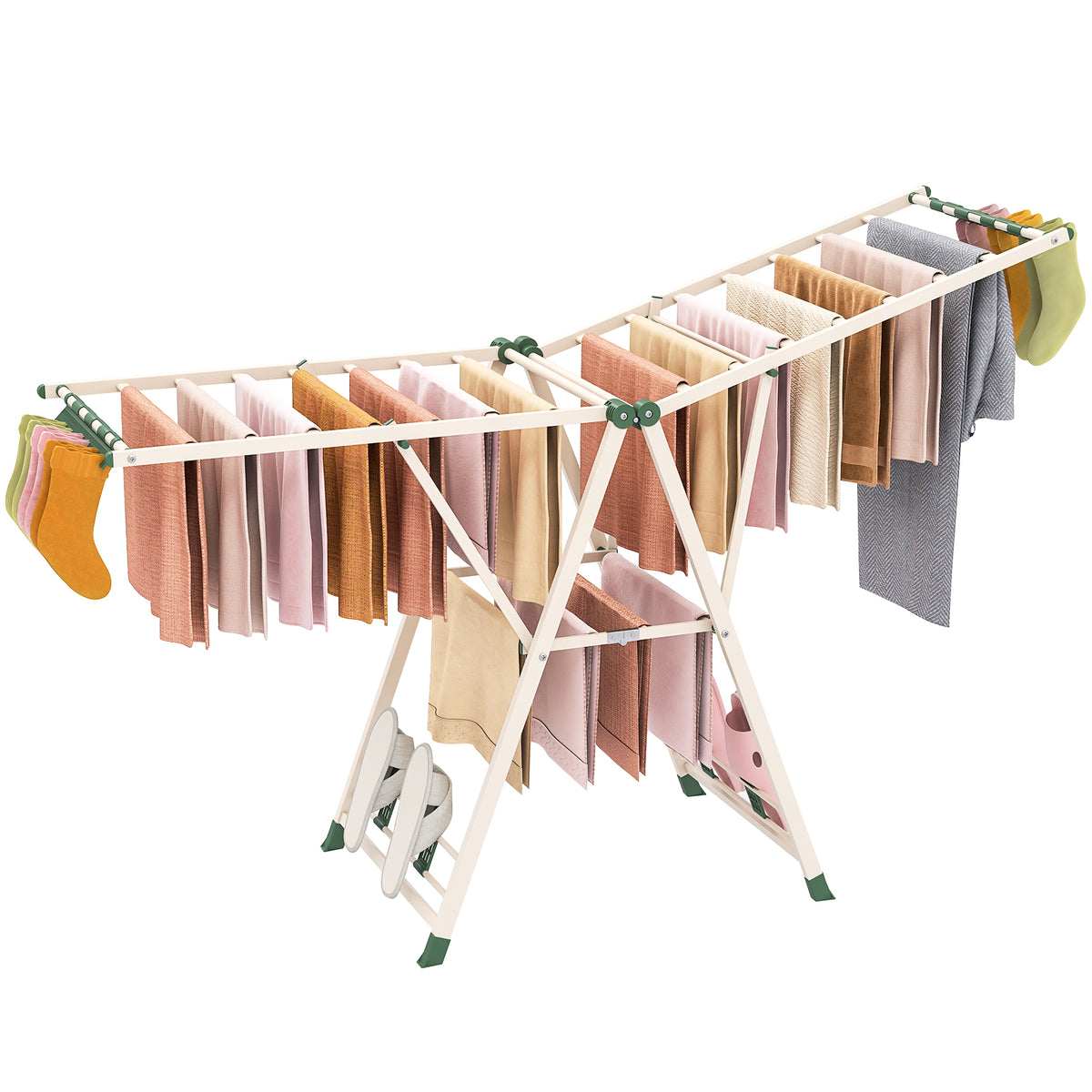 Foldable Metal Laundry Drying Rack with Height Adjustable Wings, 20 Drying Rails