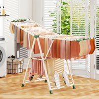 Foldable Metal Laundry Drying Rack with Height Adjustable Wings, 20 Drying Rails