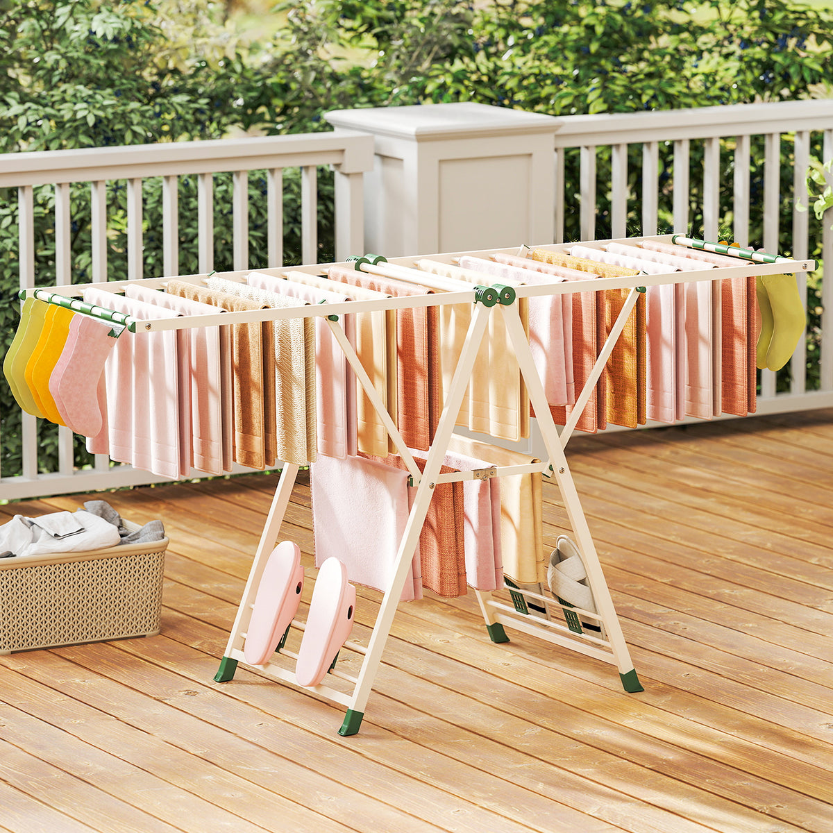 Foldable Metal Laundry Drying Rack with Height Adjustable Wings, 20 Drying Rails