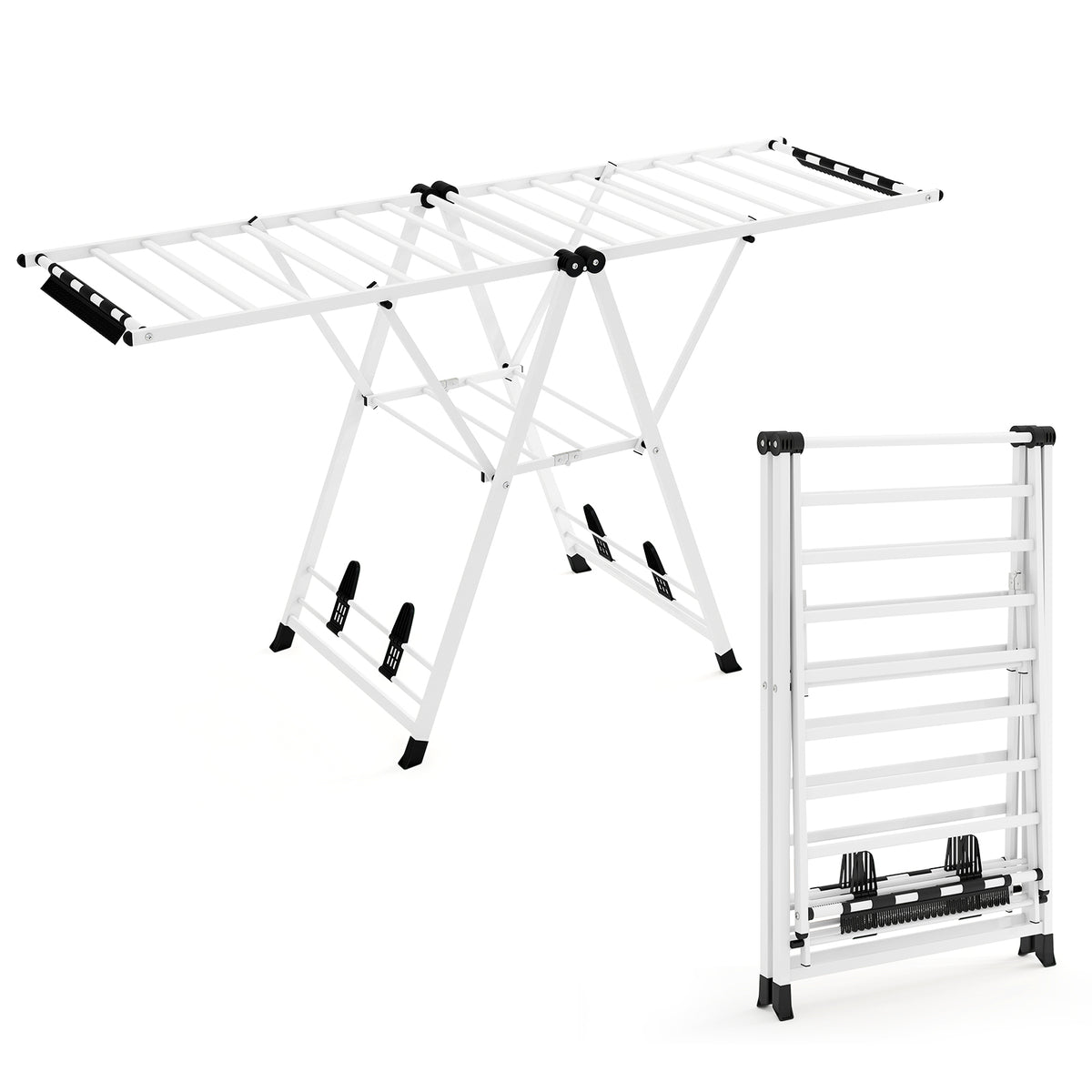 Foldable Metal Laundry Drying Rack with Height Adjustable Wings, 20 Drying Rails