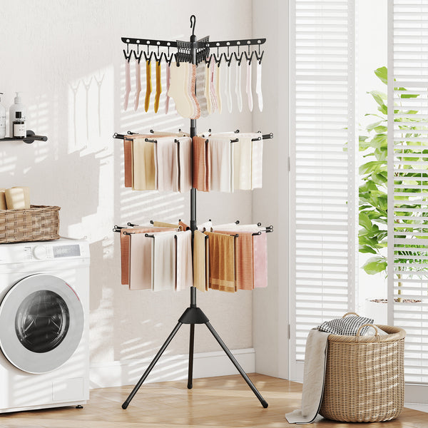 3-Tier Folding Clothes Drying Rack, 178 cm Freestanding Tripod Laundry Drying Rack