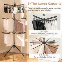 3-Tier Folding Clothes Drying Rack, 178 cm Freestanding Tripod Laundry Drying Rack