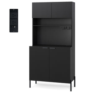 Kitchen Pantry Cabinet with Charging Station, 164 cm Tall Wine Bar Cabinet