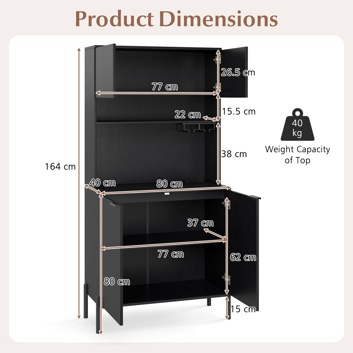 Kitchen Pantry Cabinet with Charging Station, 164 cm Tall Wine Bar Cabinet