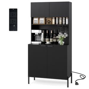 Kitchen Pantry Cabinet with Charging Station, 164 cm Tall Wine Bar Cabinet