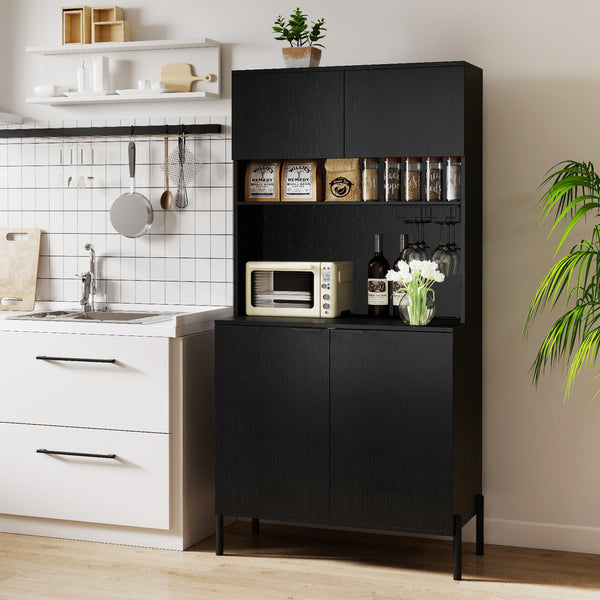 Kitchen Pantry Cabinet with Charging Station, 164 cm Tall Wine Bar Cabinet