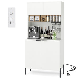 Kitchen Pantry Cabinet with Charging Station, 164 cm Tall Wine Bar Cabinet