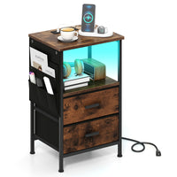 End Table Nightstand Set of 2 with Charging Station for Bedroom