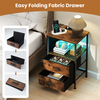 End Table Nightstand Set of 2 with Charging Station for Bedroom