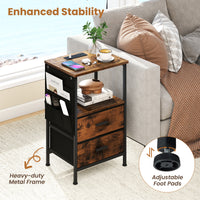 End Table Nightstand Set of 2 with Charging Station for Bedroom