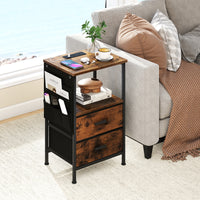 End Table Nightstand Set of 2 with Charging Station for Bedroom
