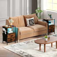 End Table Nightstand Set of 2 with Charging Station for Bedroom