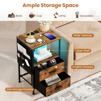 End Table Nightstand Set of 2 with Charging Station for Bedroom