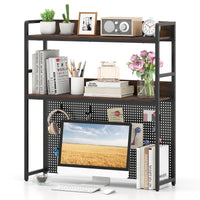 Desktop Bookshelf, Multipurpose 2-Tier Desk Hutch with Pegboard