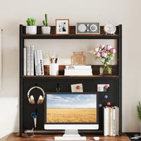Desktop Bookshelf, Multipurpose 2-Tier Desk Hutch with Pegboard
