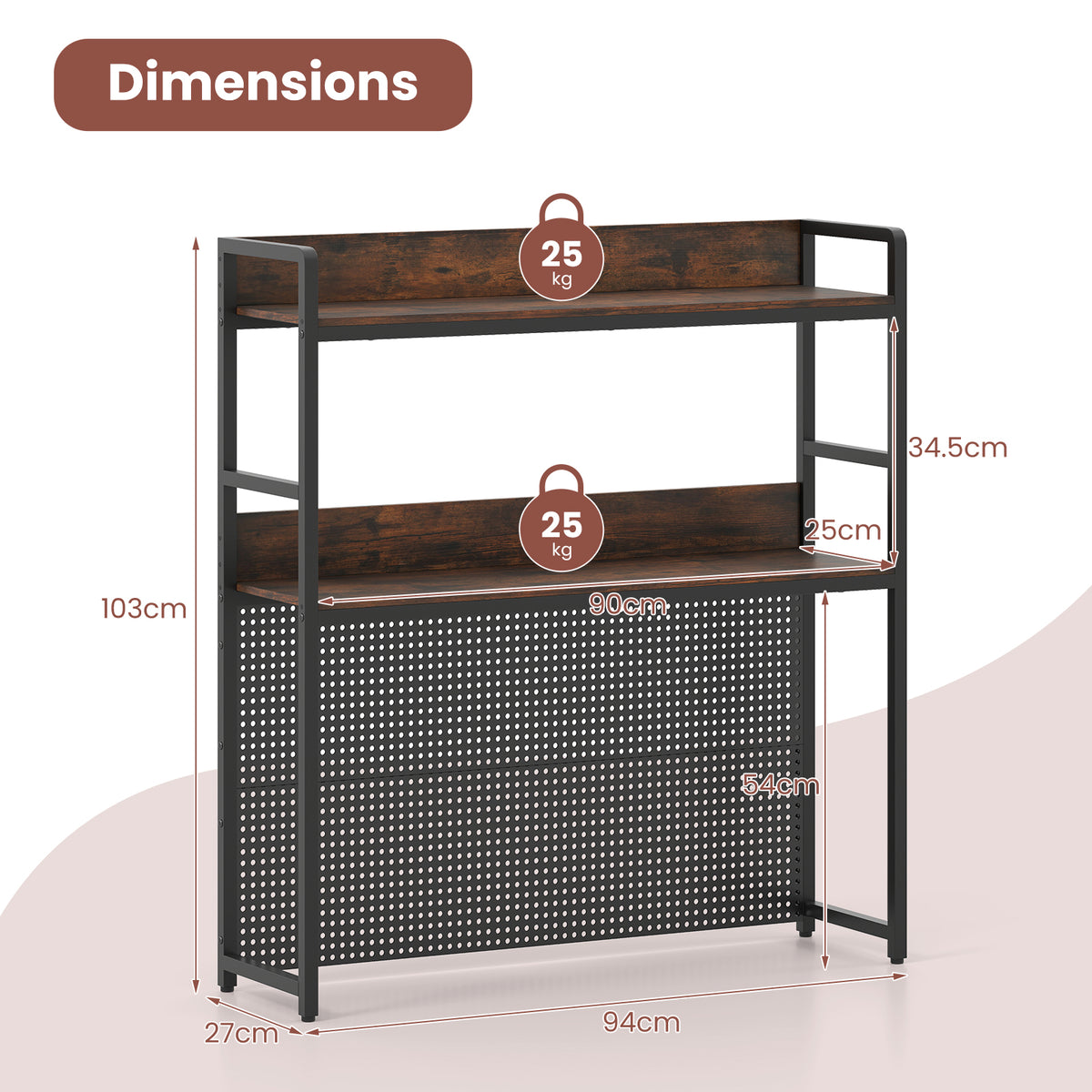 Desktop Bookshelf, Multipurpose 2-Tier Desk Hutch with Pegboard