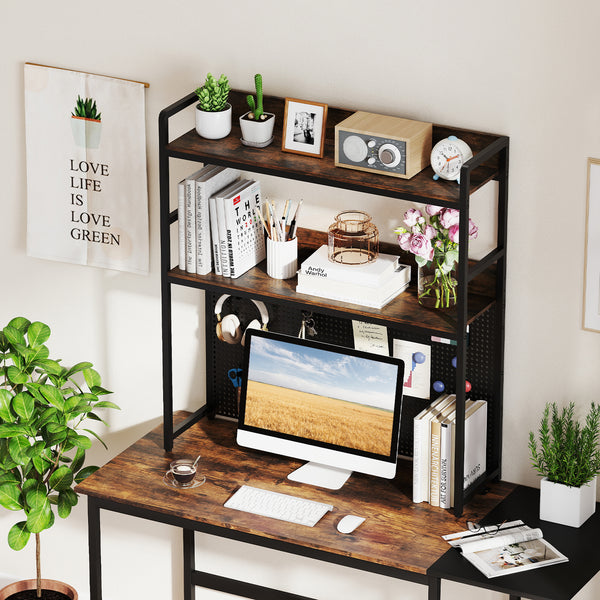 Desktop Bookshelf, Multipurpose 2-Tier Desk Hutch with Pegboard