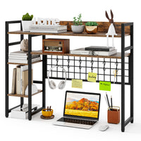 Desk Shelf, 4-Tier Desktop Display Rack with Metal Grid Panel & 6 Hooks