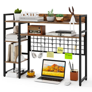 Desk Shelf, 4-Tier Desktop Display Rack with Metal Grid Panel & 6 Hooks