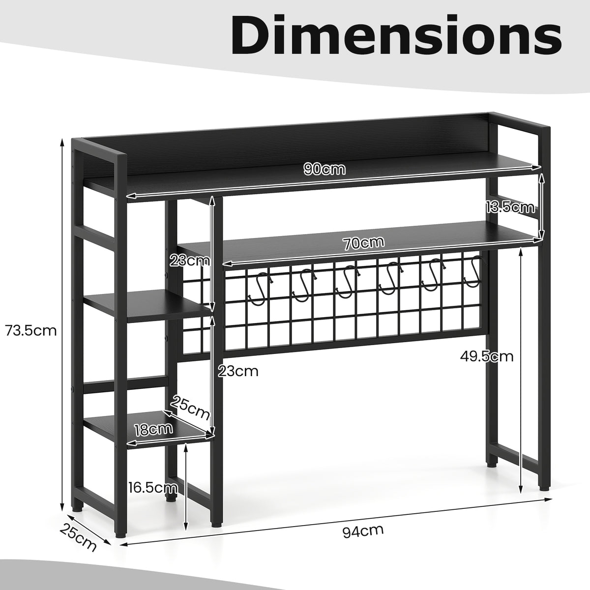 Desk Shelf, 4-Tier Desktop Display Rack with Metal Grid Panel & 6 Hooks