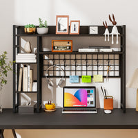 Desk Shelf, 4-Tier Desktop Display Rack with Metal Grid Panel & 6 Hooks