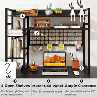Desk Shelf, 4-Tier Desktop Display Rack with Metal Grid Panel & 6 Hooks