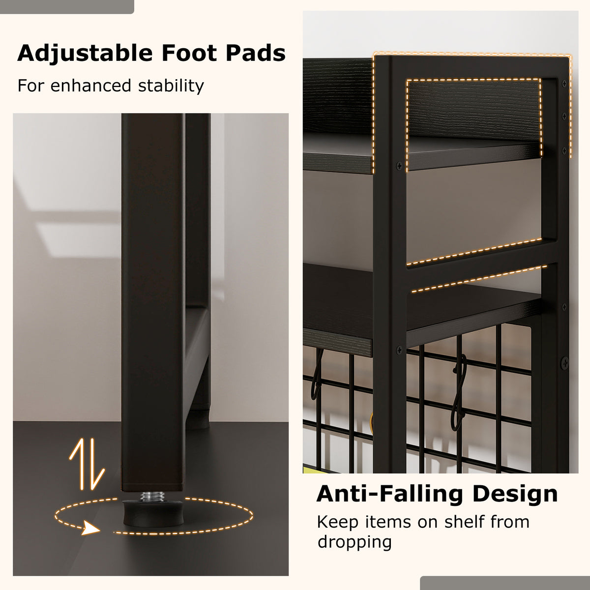 Computer Rack Shelfdeiling Mount Desk Shelf, 4-Tier Desktop Display Rack with Metal Grid Panel & 6 Hook ...