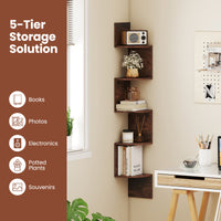 5-Tier Corner Shelf, Floating Bookshelf, Wall Mounted Storage Organizer