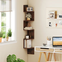 5-Tier Corner Shelf, Floating Bookshelf, Wall Mounted Storage Organizer