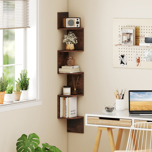 5-Tier Corner Shelf, Floating Bookshelf, Wall Mounted Storage Organizer