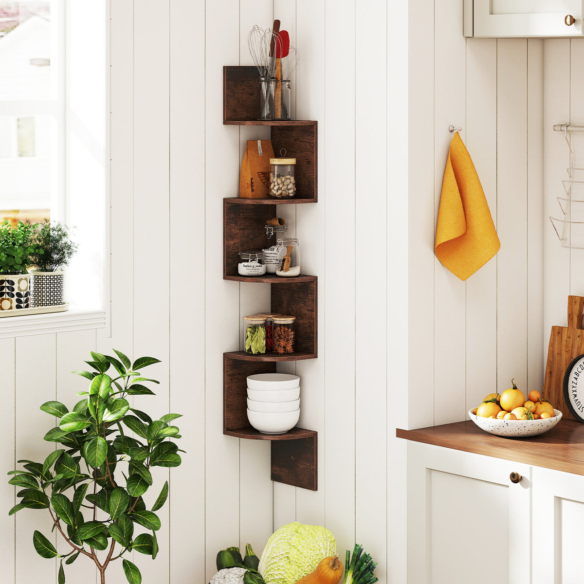 5-Tier Corner Shelf, Floating Bookshelf, Wall Mounted Storage Organizer