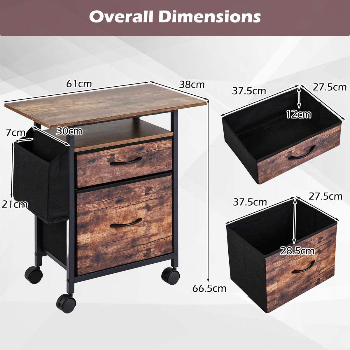 Giantex 2-Drawer Mobile File Cabinet, Rolling Printer Stand with Extended Tabletop