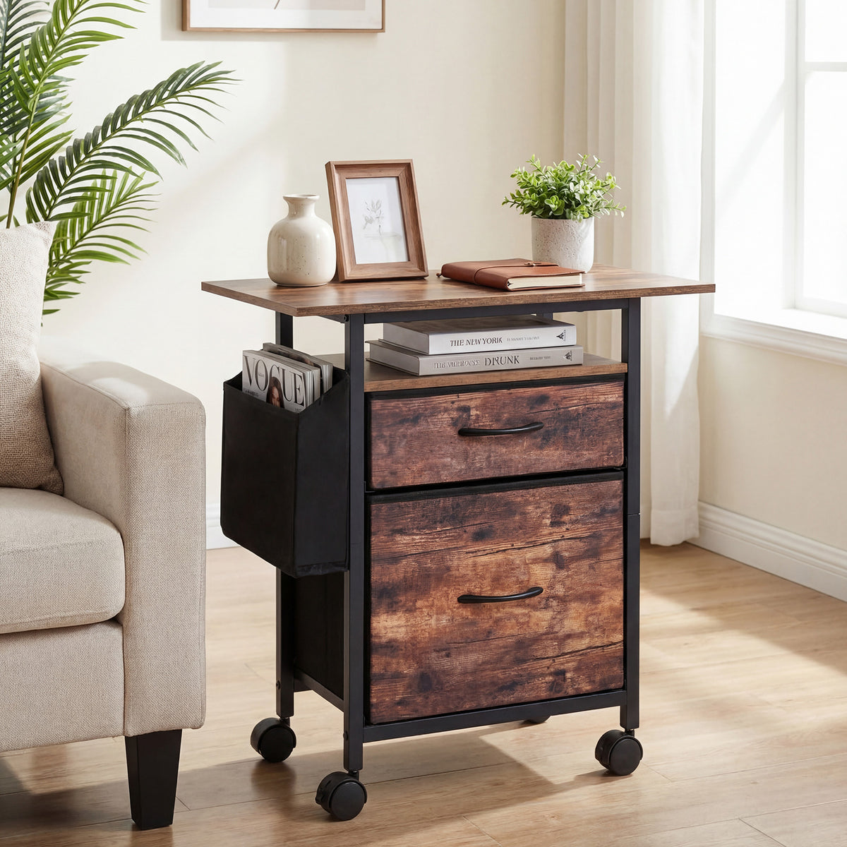 Giantex 2-Drawer Mobile File Cabinet, Rolling Printer Stand with Extended Tabletop