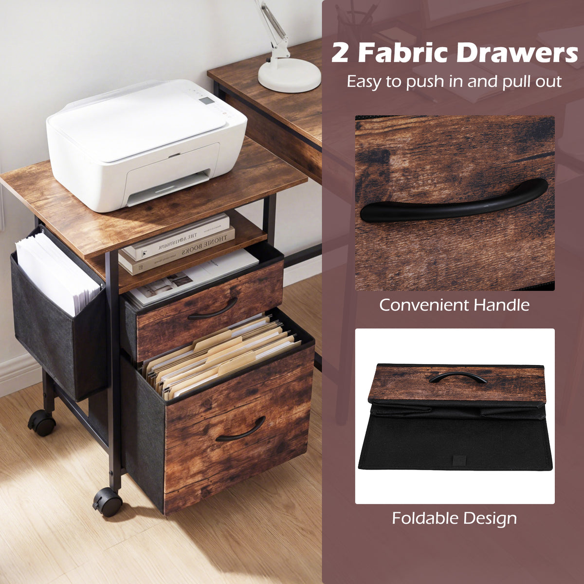 Giantex 2-Drawer Mobile File Cabinet, Rolling Printer Stand with Extended Tabletop