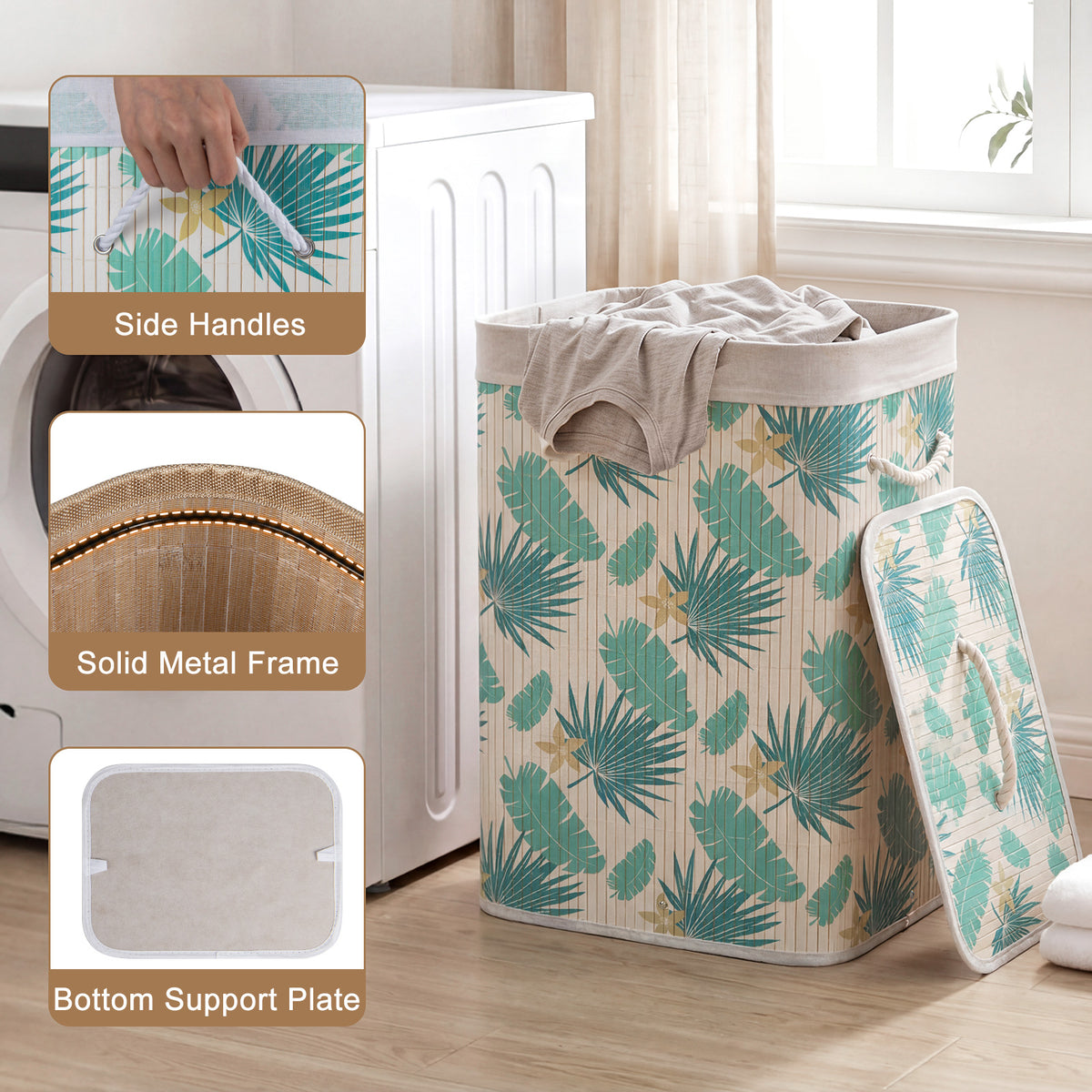 72 L Bamboo Hamper with Lid and Liner for Laundry Room or Bedroom