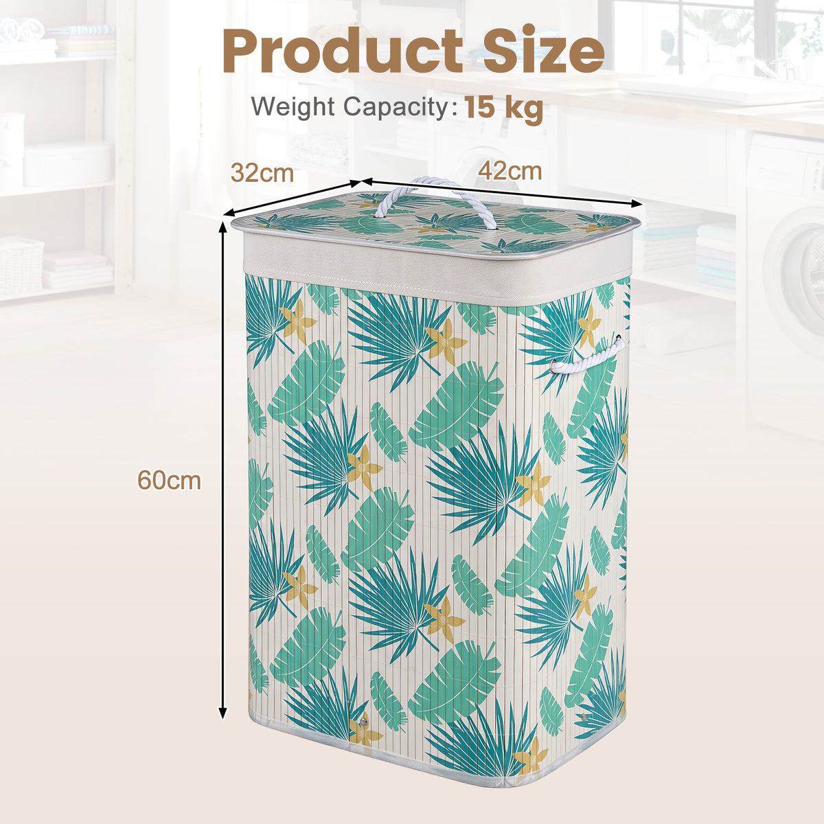 72 L Bamboo Hamper with Lid and Liner for Laundry Room or Bedroom