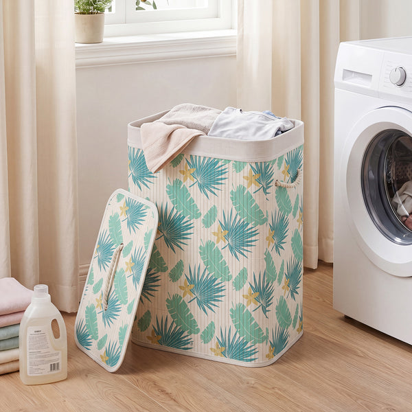 72 L Bamboo Hamper with Lid and Liner for Laundry Room or Bedroom