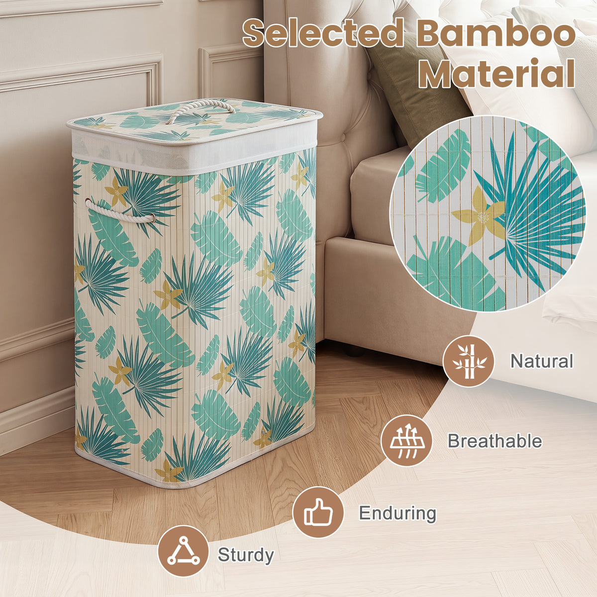 72 L Bamboo Hamper with Lid and Liner for Laundry Room or Bedroom