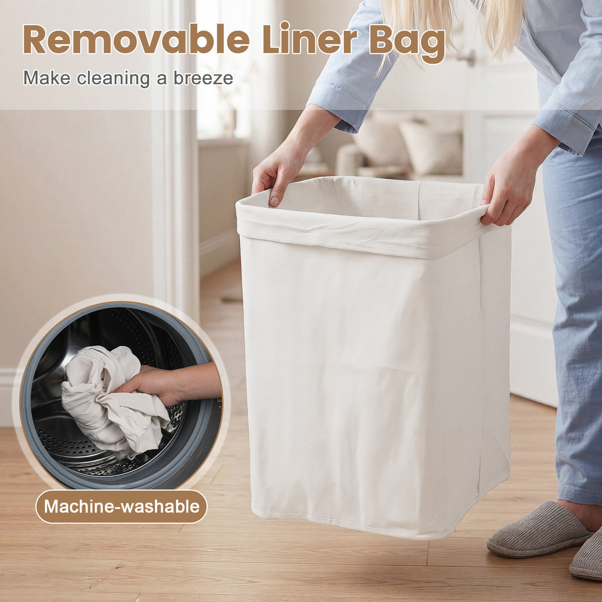 72 L Bamboo Hamper with Lid and Liner for Laundry Room or Bedroom