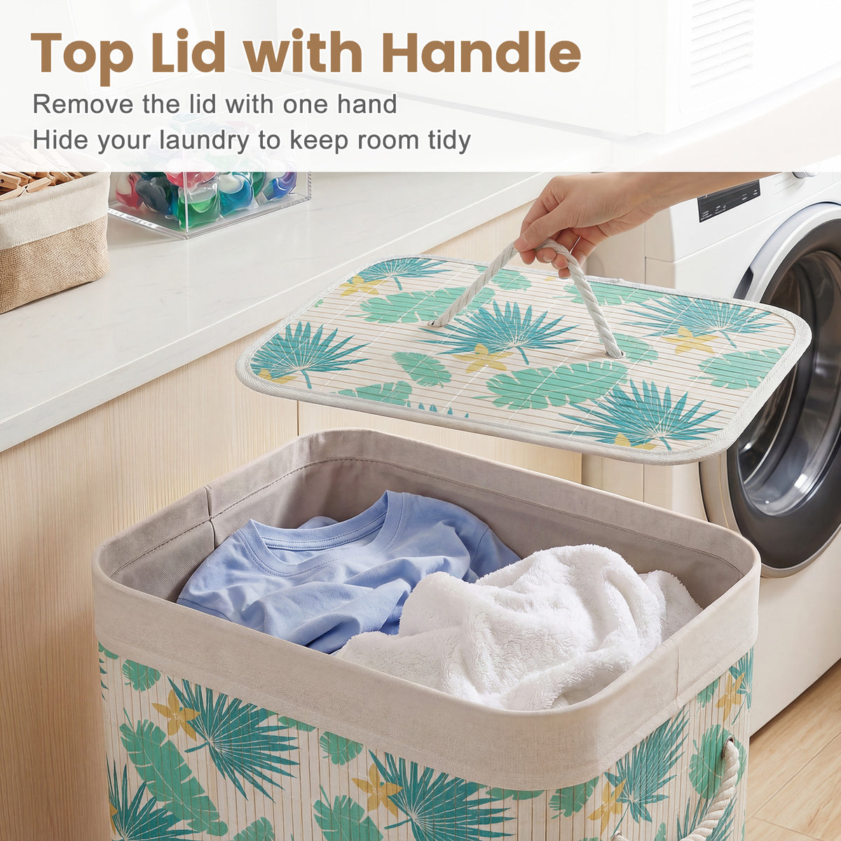 72 L Bamboo Hamper with Lid and Liner for Laundry Room or Bedroom